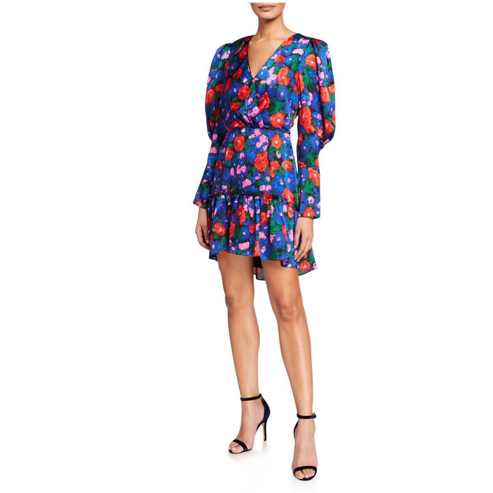 NWT WAYF Eva Blue floral puff sleeve mini dress